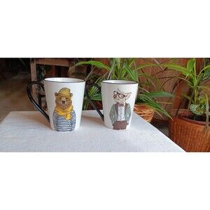 Set of Hipster Animal stoneware mugs pig and bear by Signatures